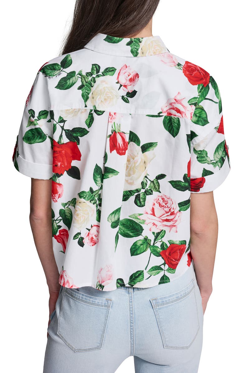 KARL LAGERFELD PARIS Rose Print Shirt, Alternate, color, Soft White Multi