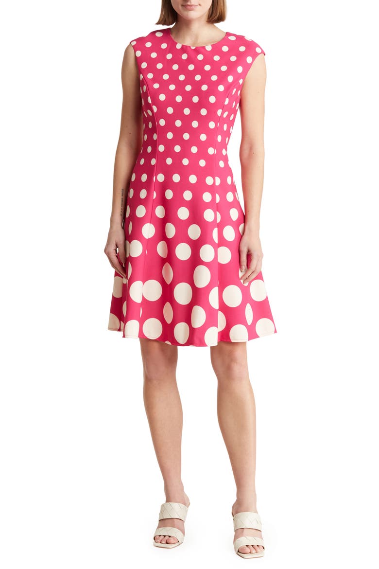 Dot Fit & Flare Dress, Main, color, PINK/ IVORY