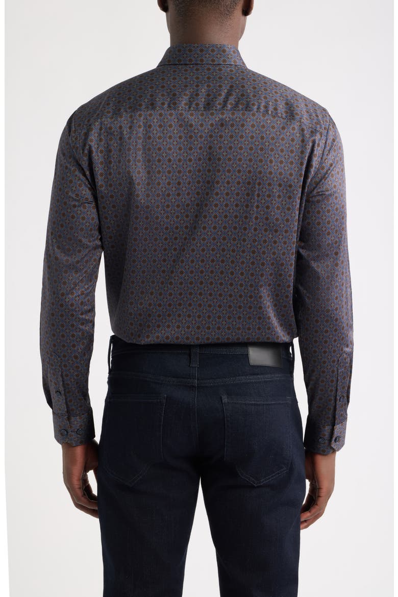 Logan Print Button-Up Shirt, Alternate, color, NAVY / BROWN MEDALLION CREST