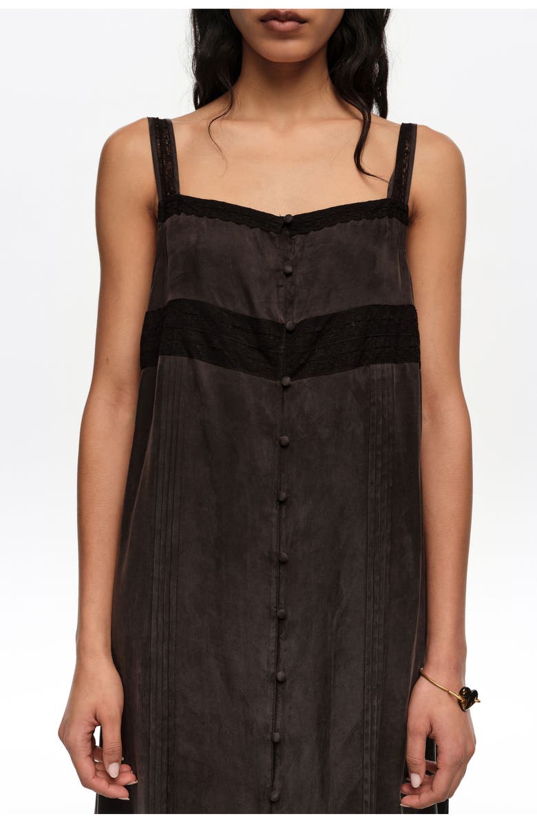 Bimba y Lola A-Line Dress With Buttons And Lace, Alternate, color, Washed Black