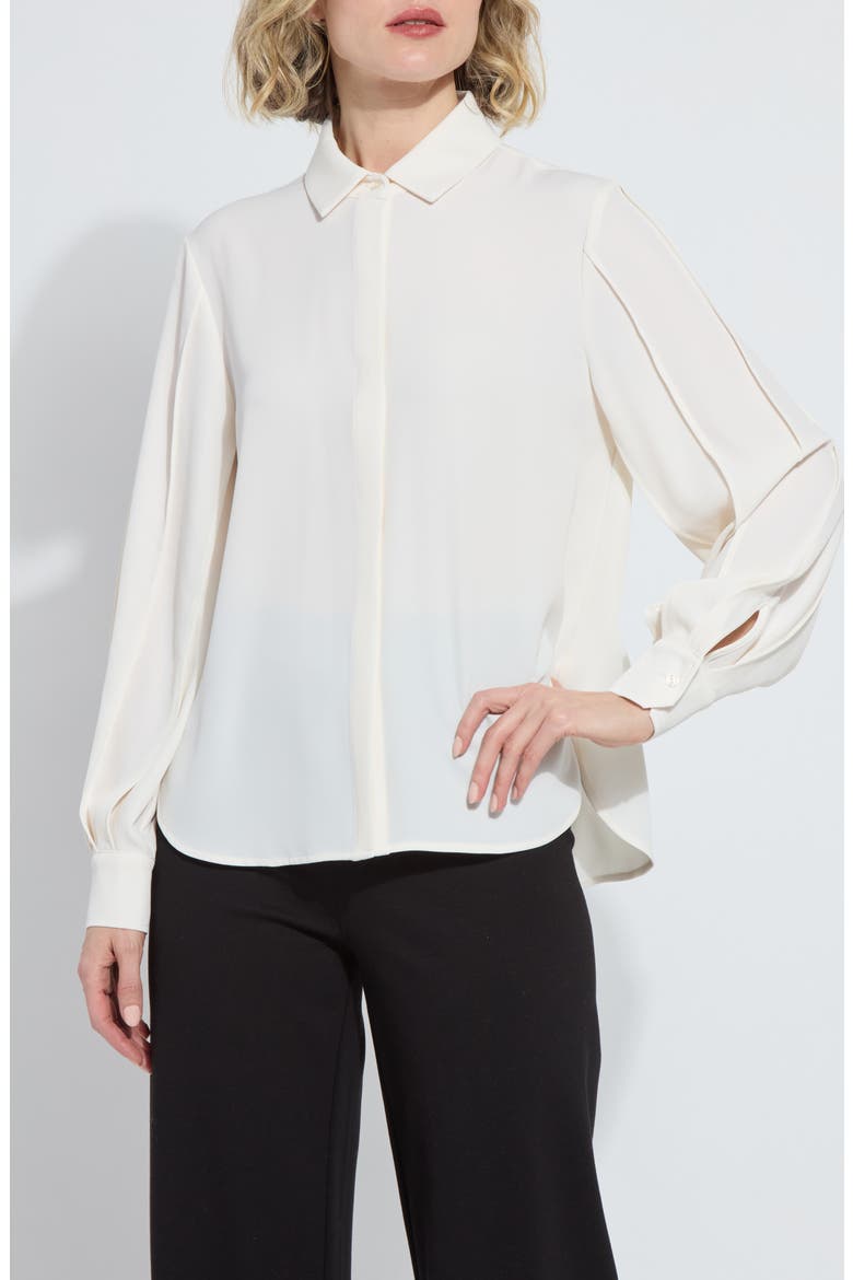 Ivette Pleated Balloon Sleeve Button-Up Shirt, Alternate, color, NATURAL PEARL