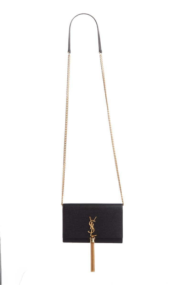 Saint Laurent Kate Tassel Leather Wallet on a Chain, Main, color,