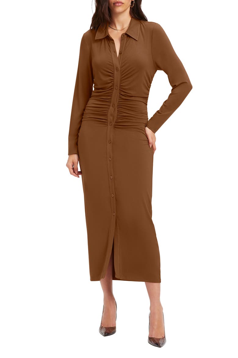 Good Touch Button Front Midi Dress, Main, color, BURNT CARAMEL002
