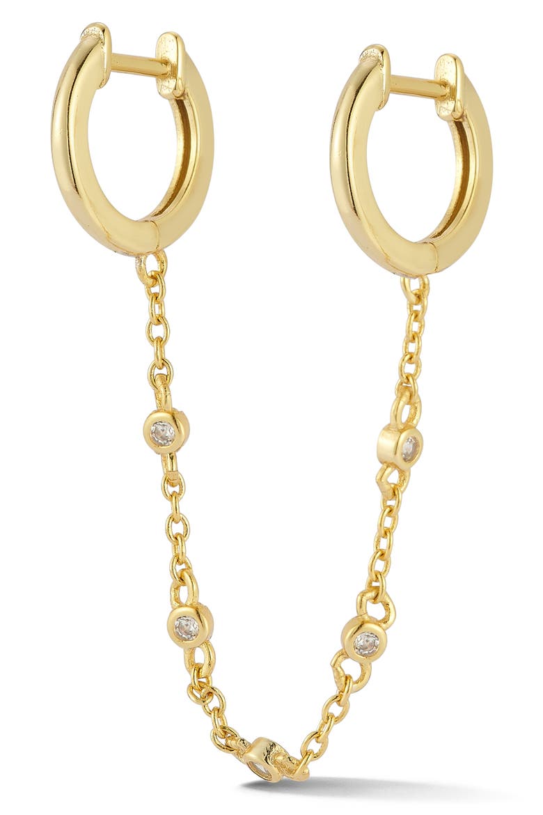 Cubic Zirconia Double Piercing Huggie Hoop Earrings, Main, color, GOLD