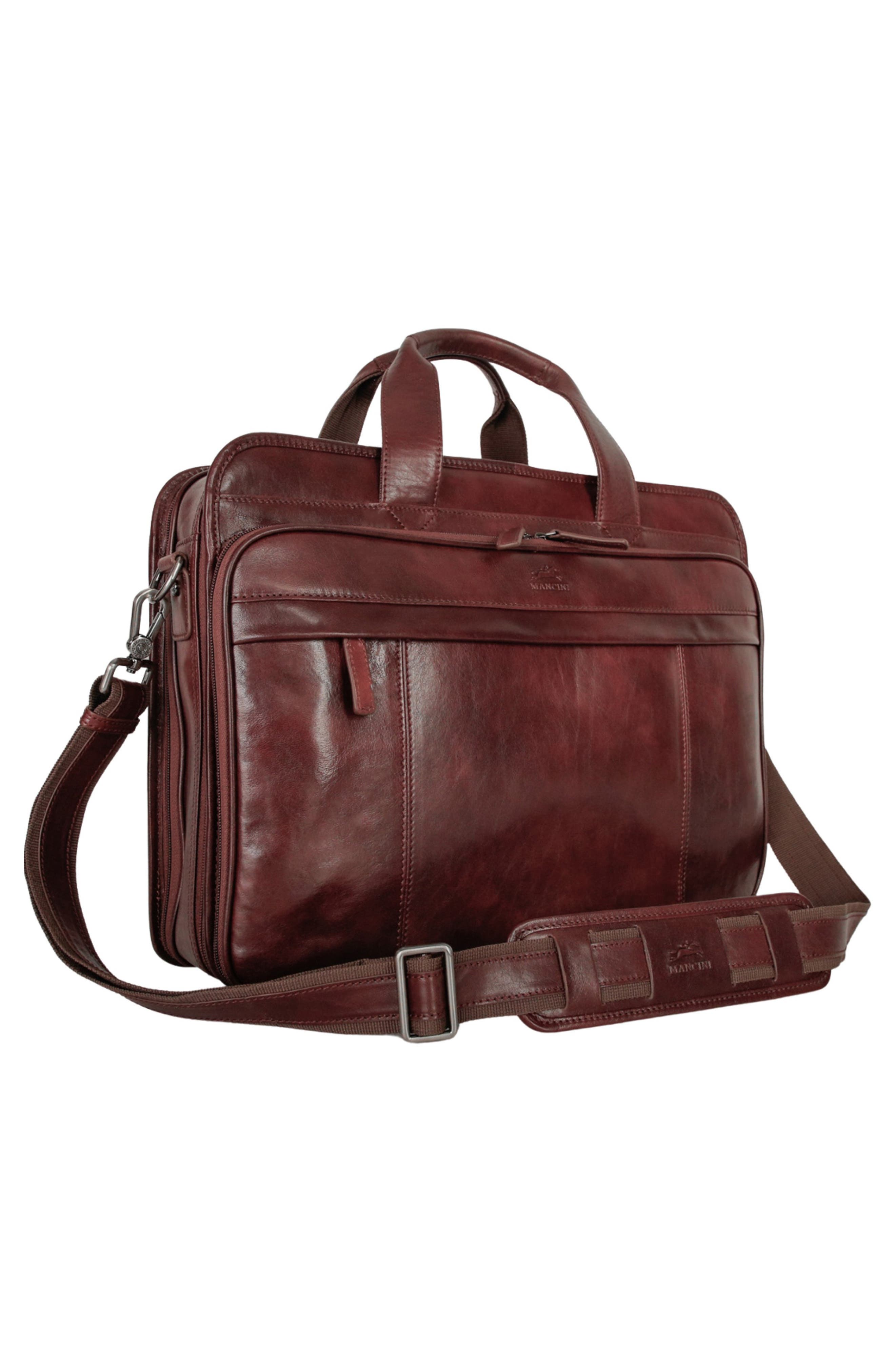 Double Compartment Leather Briefcase, Alternate, color, BROWN