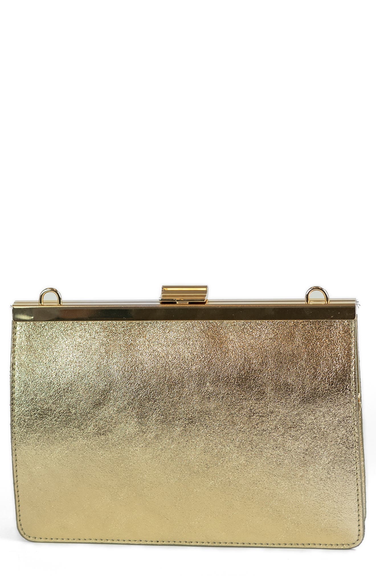 Persaman New York Metallic Leather Clutch, Main, color, 