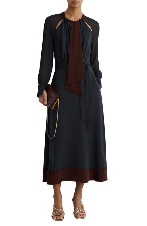 Estella Tie Neck Long Sleeve Maxi Dress