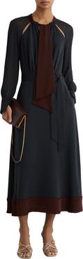 Reiss Estella Tie Neck Long Sleeve Maxi Dress