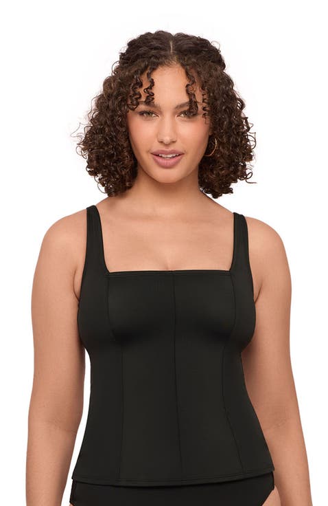 Square Neck Lace Back Tankini Top