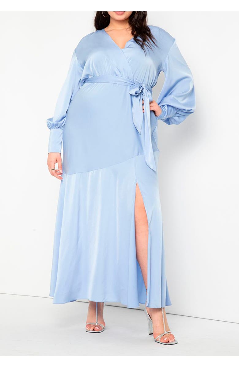 ELOQUII Satin Maxi Dress, Alternate, color, Periwinkle