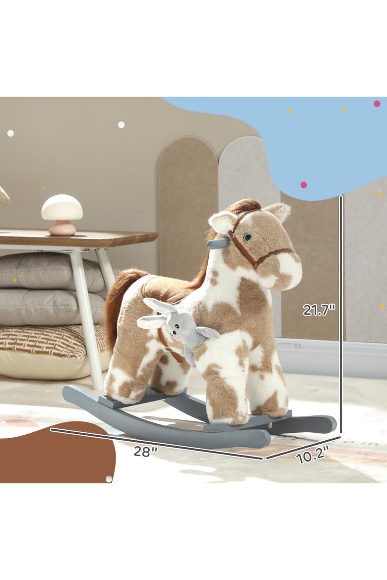 Rocking Horse Kids Plush Animal Rocker with Realistic Sound for Toddlers Soft Filling Ride on Horse with Rabbit Toy, Alternate, color, Brown