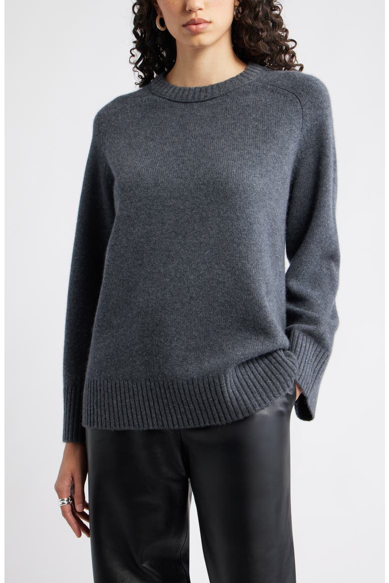 Crewneck Wool & Cashmere Sweater, Main, color, GREY DARK CHARCOAL HEATHER