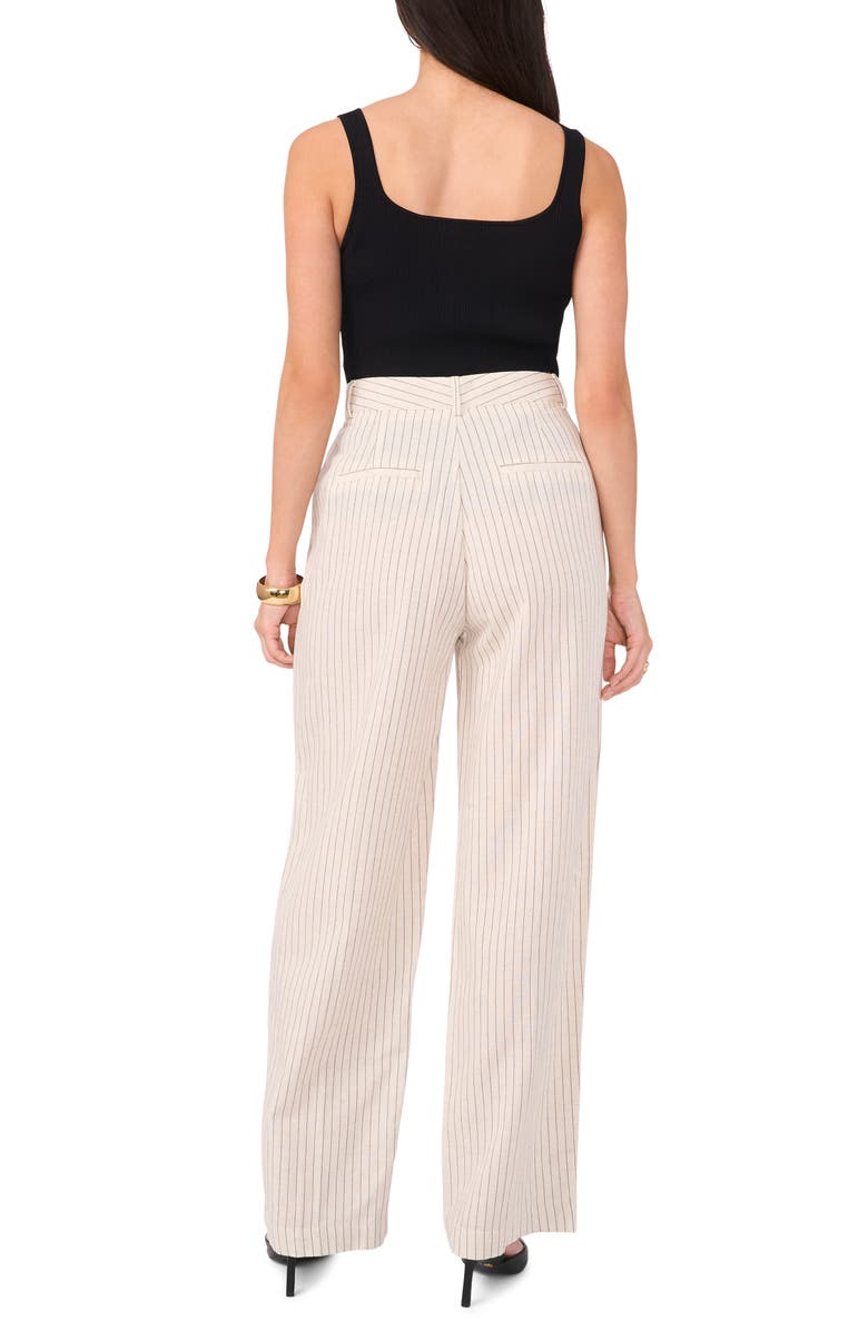 Vince Camuto Pinstripe Wide Leg Cotton & Linen Pants, Alternate, color, Almond