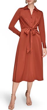 Donna Karan New York Long Sleeve Satin Midi Shirtdress