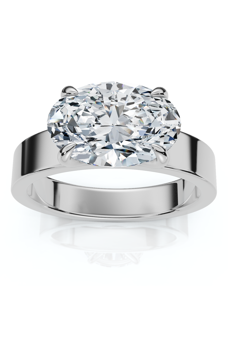 Certified 2Ct Oval East West Cigar Band Solitaire Engagement Ring Lab Grown, Main, color, 14k White Gold