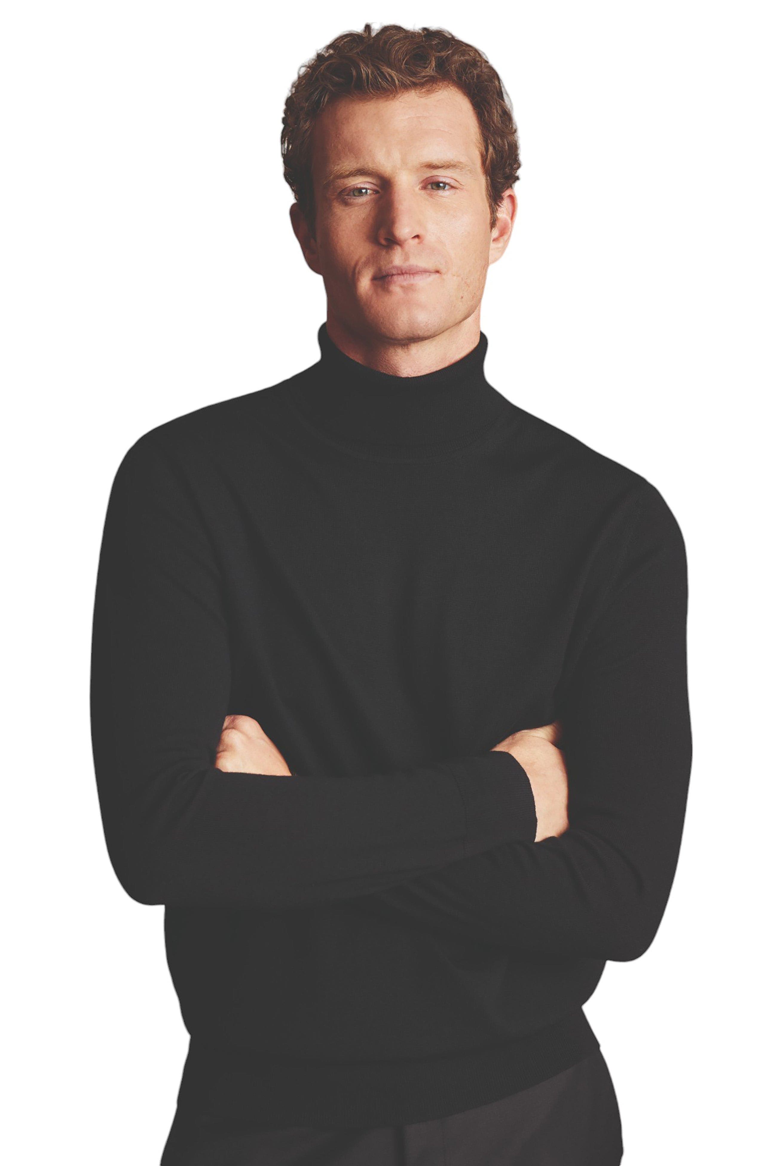 Charles Tyrwhitt Pure Merino Roll Neck Sweater in Black 