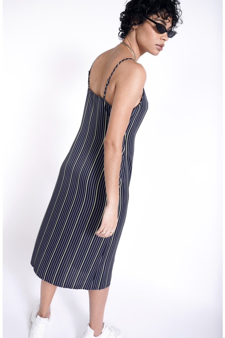 Square Neck Satin Slipdress (Nordstrom Exclusive), Alternate, color, NAVY PINSTRIPE