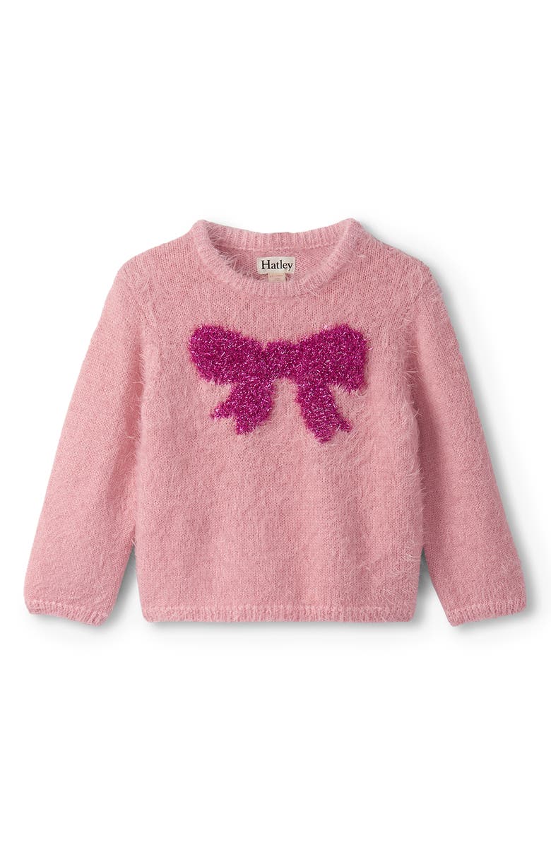 Hatley Shiny Intarsia Bow Fuzzy Knit Sweater, Main, color, Pink