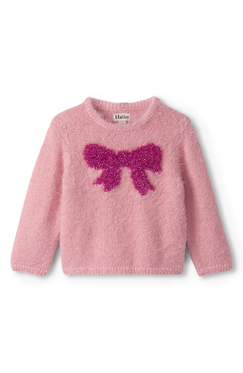 Hatley Babies'  Shiny Intarsia Bow Fuzzy Knit Sweater In Pink