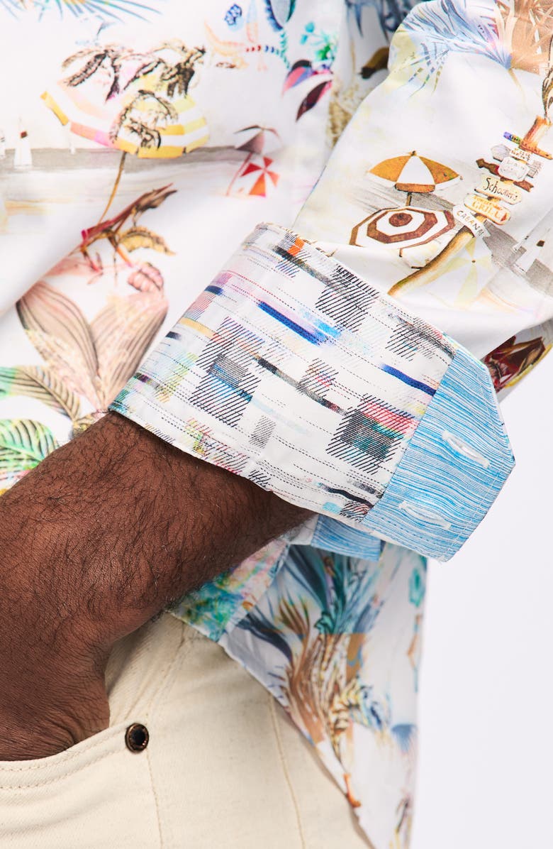 Robert Graham Floral Print Cotton Button-Up Shirt, Alternate, color, White Multi