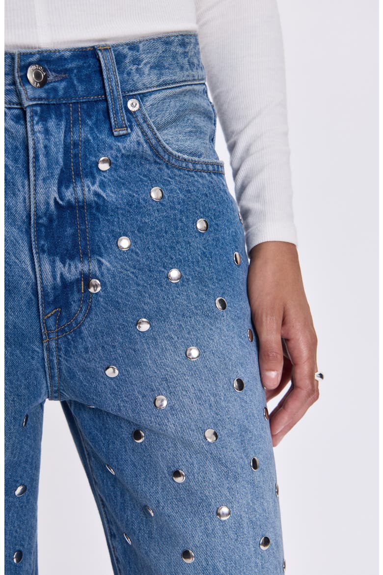 Hendrix Embellished Rivets High Waist Straight Leg Jeans, Alternate, color, CHARMED
