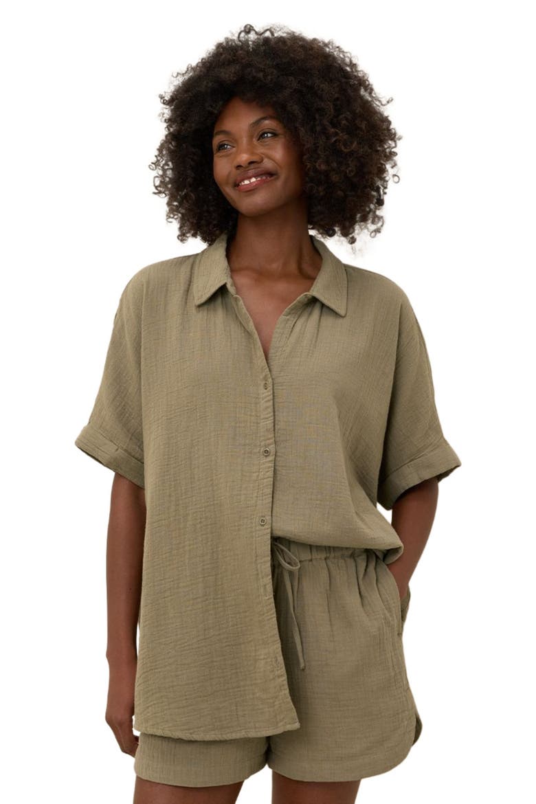 Organic Cotton Coastal Double Gauze Oversized Shirt, Alternate, color, Khaki Green
