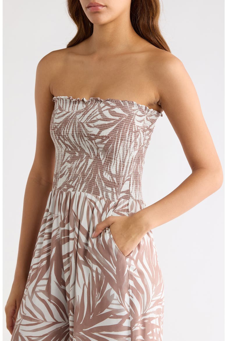 Strapless Smocked Bodice Cover-Up Jumpsuit, Alternate, color, NEUTRAL BALI