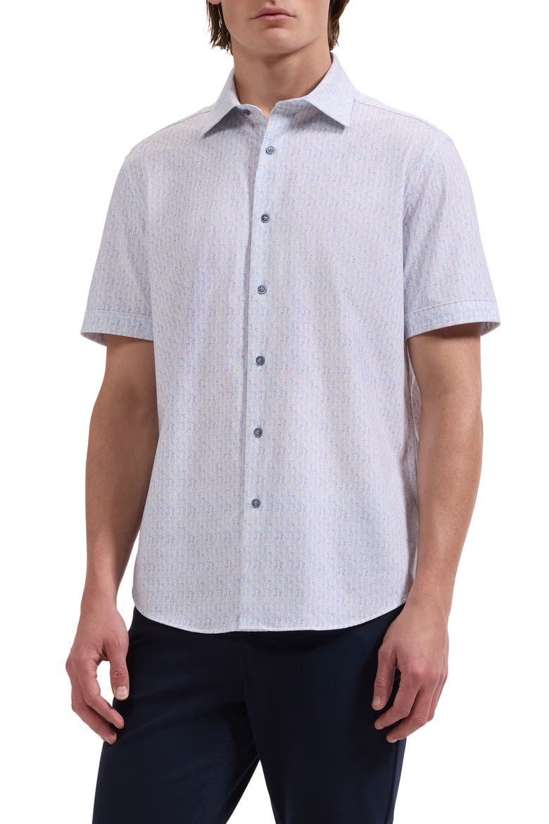 Miles OoohCotton® Golfer Print Short Sleeve Button-Up Shirt, Main, color, DUSTY PINK