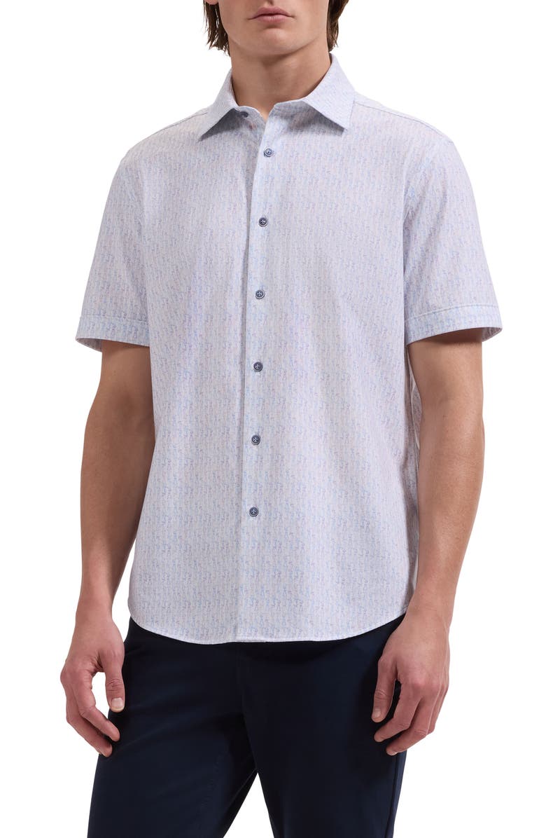 Bugatchi Miles OoohCotton<sup>®</sup> Golfer Print Short Sleeve Button-Up Shirt, Main, color, Dusty Pink
