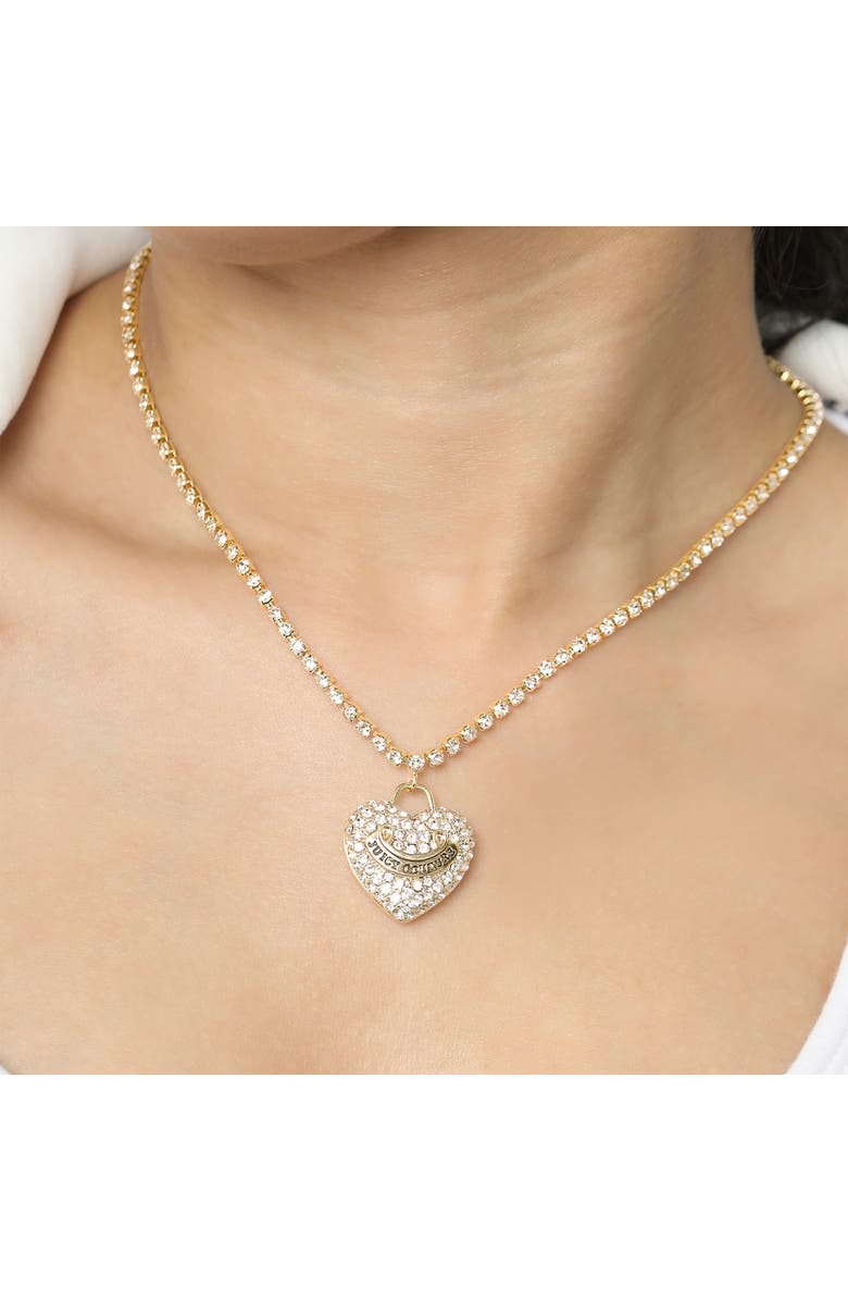 Juicy Couture Pavé Heart Cyrstal Chain Pendant Necklace, Alternate, color, Gold, Crystal