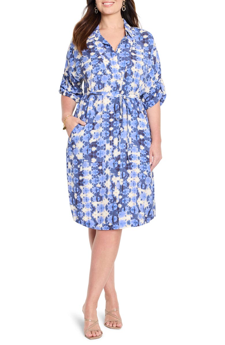 NIC+ZOE Shibori Stone Tie Belt Shirtdress, Main, color, Blue Multi