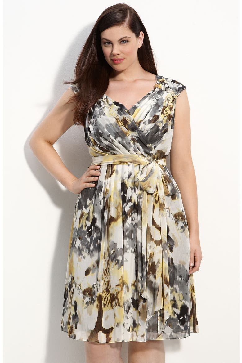 Floral Faux Wrap Chiffon Dress, Main, color, GREY MULTI