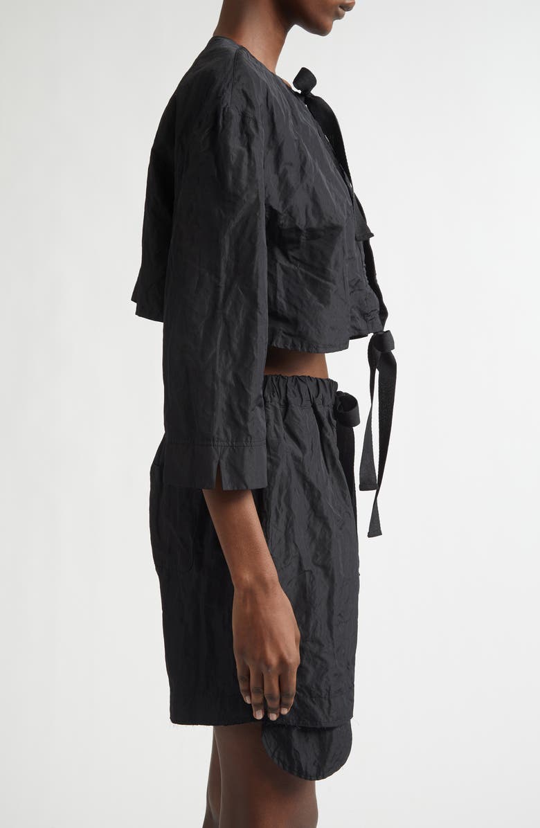 renaissance renaissance Jane Crinkled Metallic Satin Bolero Jacket, Alternate, color, Black