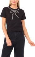 CeCe Rhinestone Bow Embellished Cotton T-Shirt