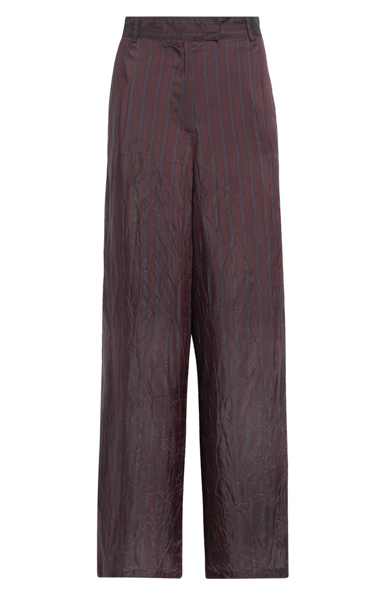 Dries Van Noten Peen Crinkled Stripe Cupro Wide Leg Pants, Alternate, color, Burgundy