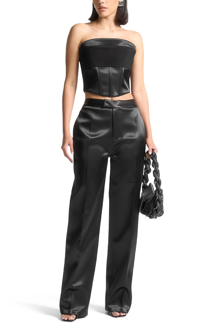 Bella Satin Tailored Trousers, Alternate, color, Black