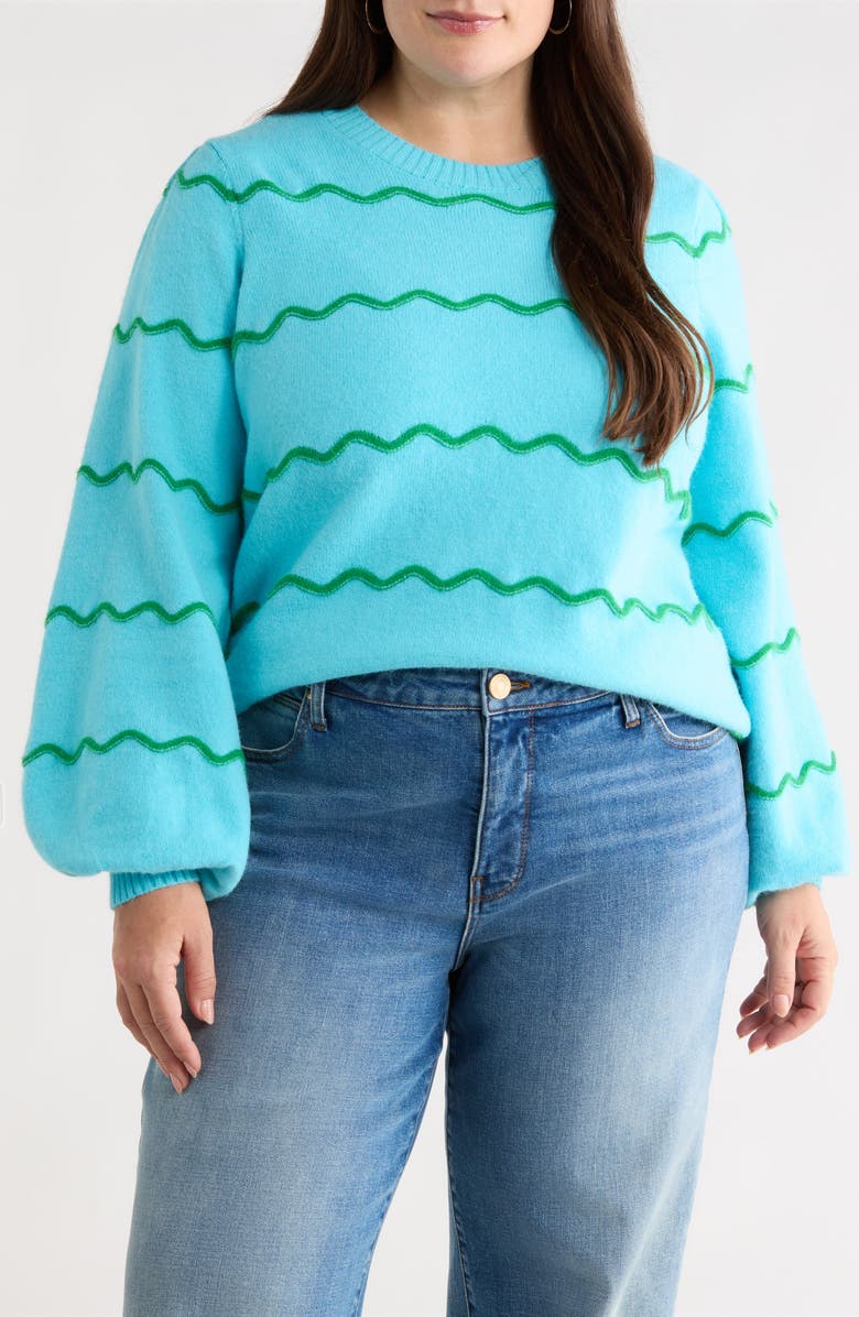 SUGARLIPS Maeverly Wavy Stripe Sweater, Main, color, Cerulean-Blue