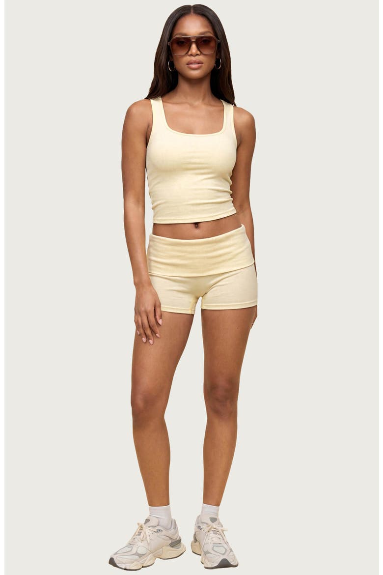 Audrea Foldover Stretch Cotton Bike Shorts, Alternate, color, YELLOW