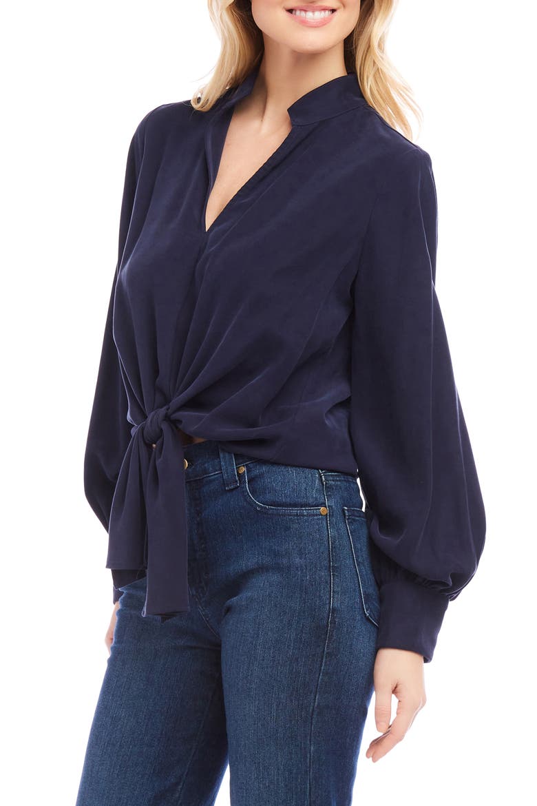 Tie Front Twill Top, Alternate, color, NAVY