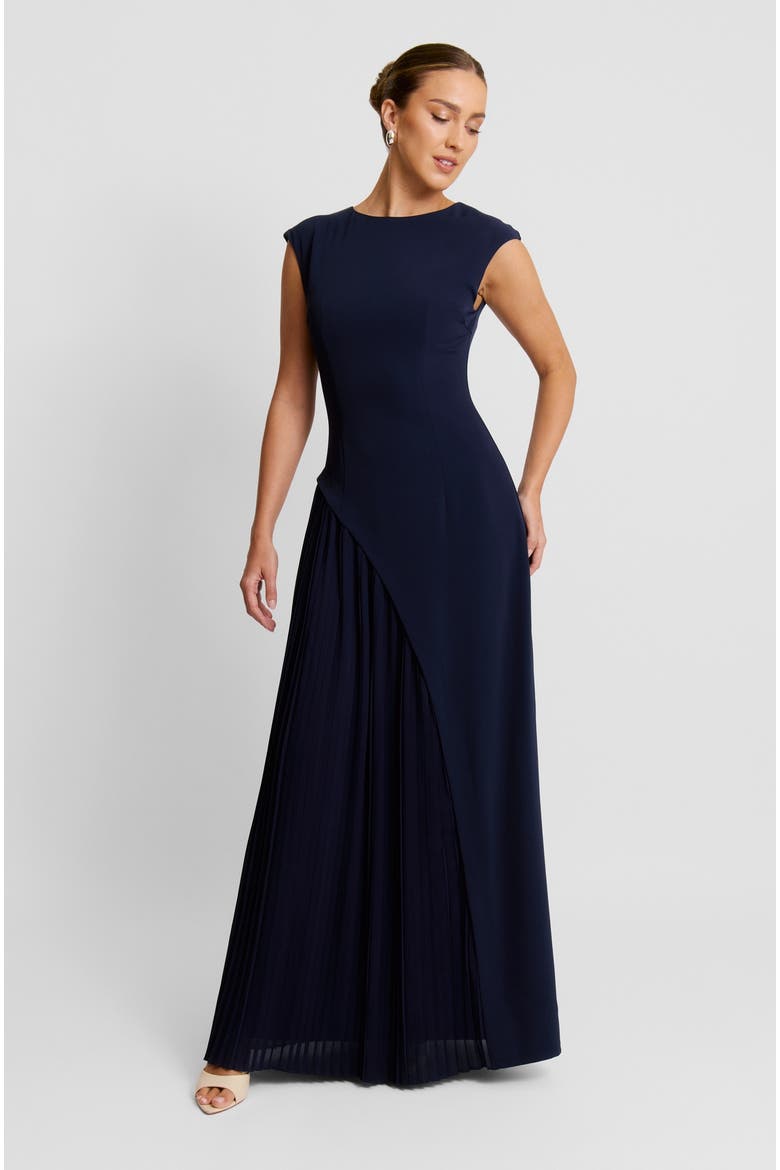 Cap Sleeve Pleated Maxi Dress, Alternate, color, Navy