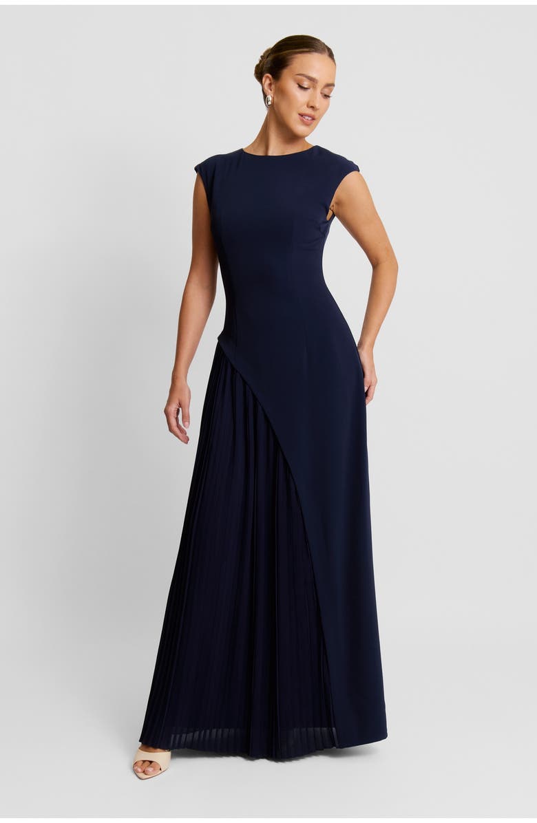 Six Stories Cap Sleeve Pleated Maxi Dress, Alternate, color, Navy