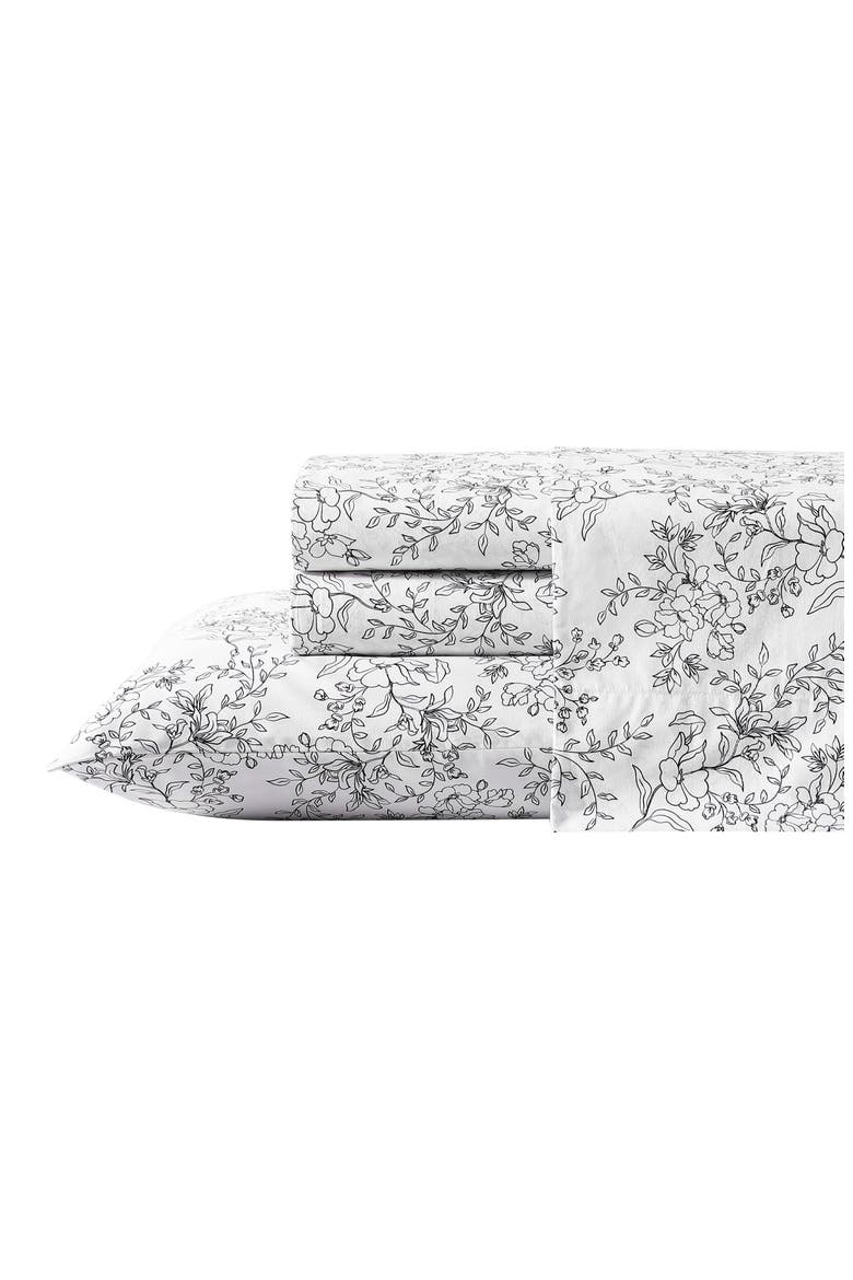 Hawley Floral Print 200 Thread Count Cotton Percale Sheet Set, Main, color, WHITE