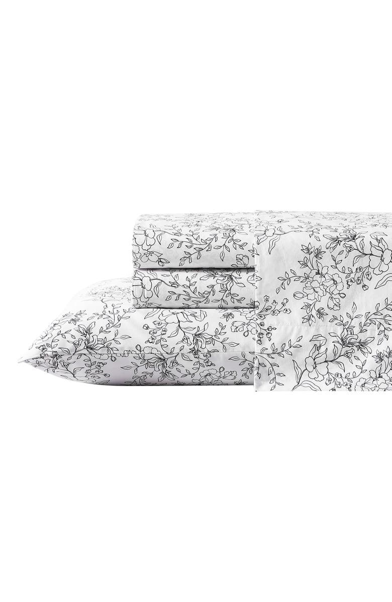 STONE COTTAGE Hawley Floral Print 200 Thread Count Cotton Percale Sheet Set, Main, color, White