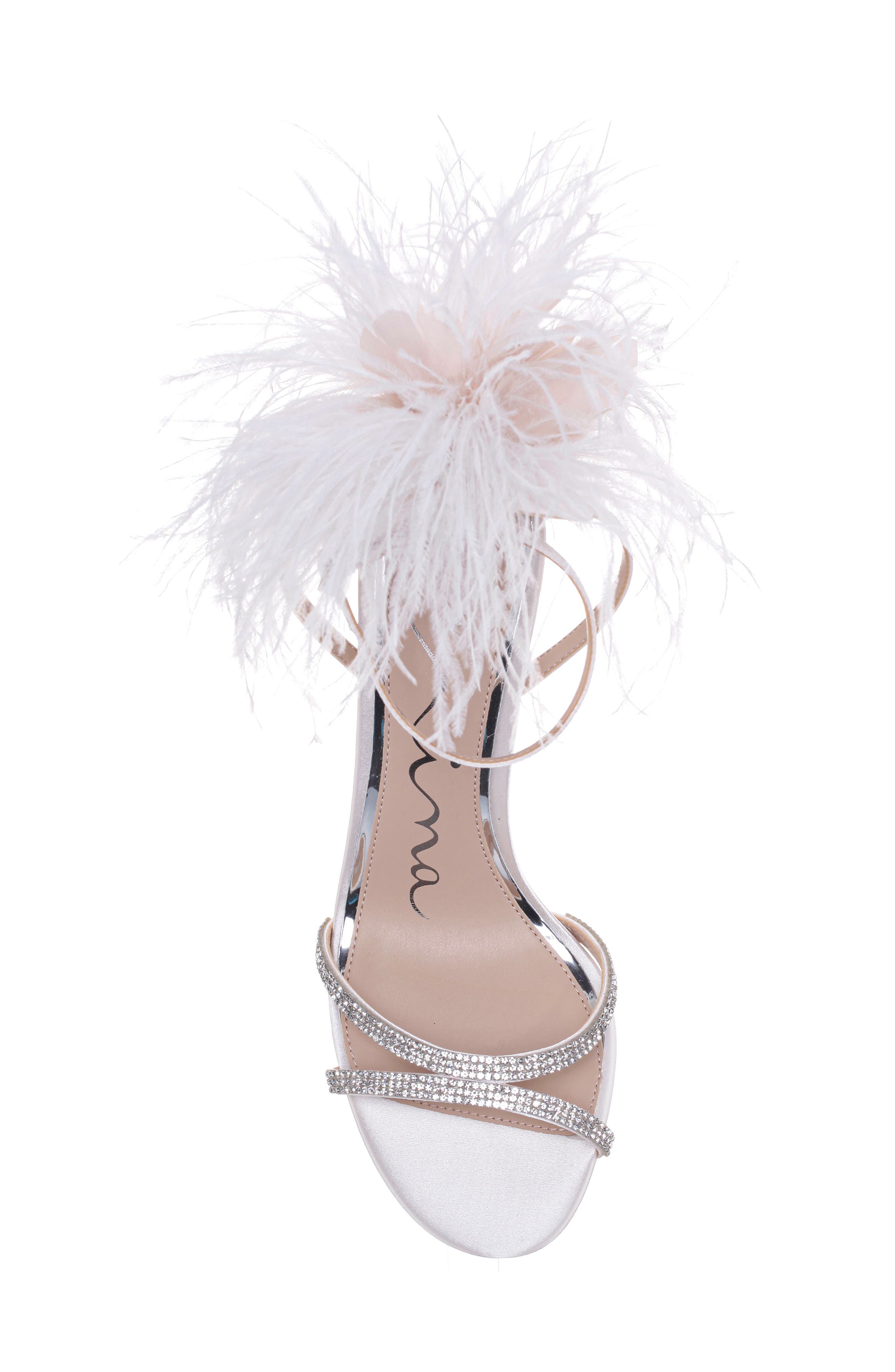 Nina Demi Faux Feather Ankle Strap Sandal, Alternate, color, 