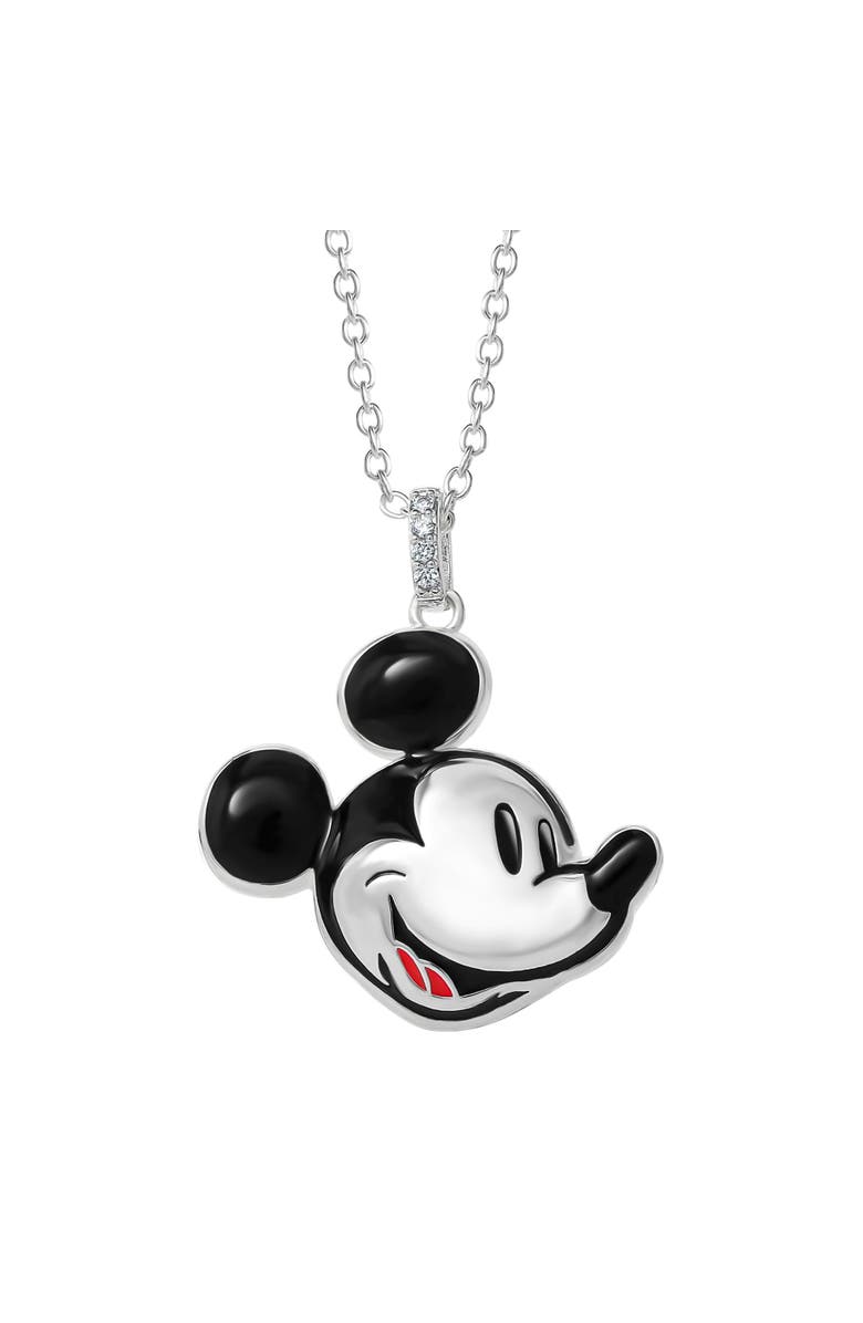 Disney Silver Plated Head Pendant, 18'' Chain, Main, color, Silver, Black, White