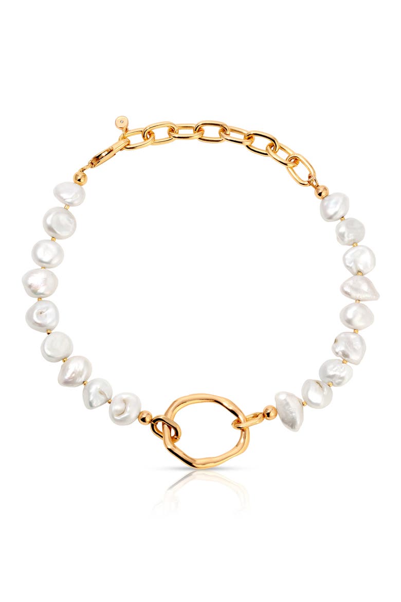 Cultured Freshwater Pearl Open Ring Choker Necklace, Main, color, GOLD