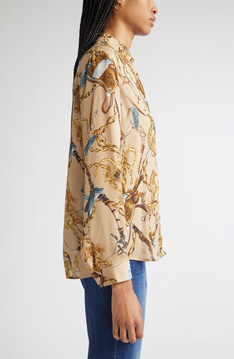 L'AGENCE Nina Chain Print Silk Button-Up Shirt, Alternate, color, Dk Cppccno Mlt Equestrian Sdl