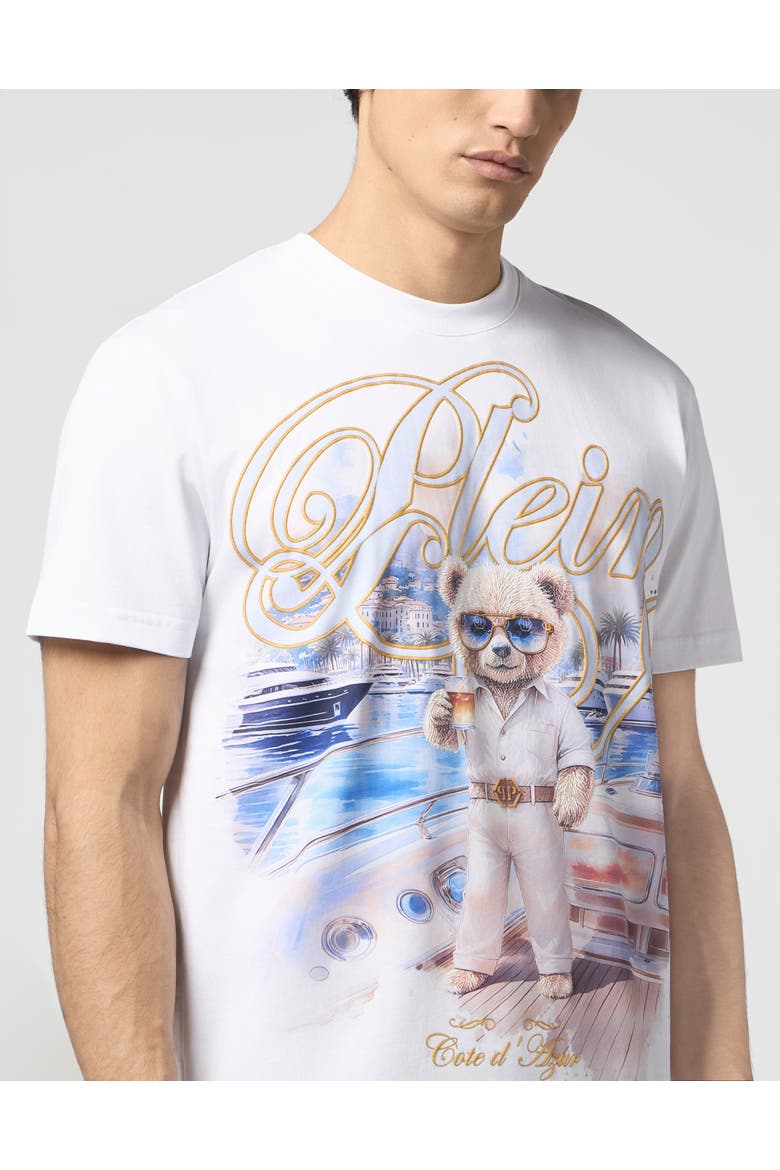 Round Neck T-Shirt Teddy Bear Men, Alternate, color, white