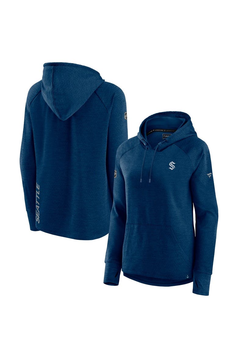 Women's Fanatics Heather Deep Sea Blue Seattle Kraken Authentic Pro Pullover Hoodie, Main, color, Heather Navy