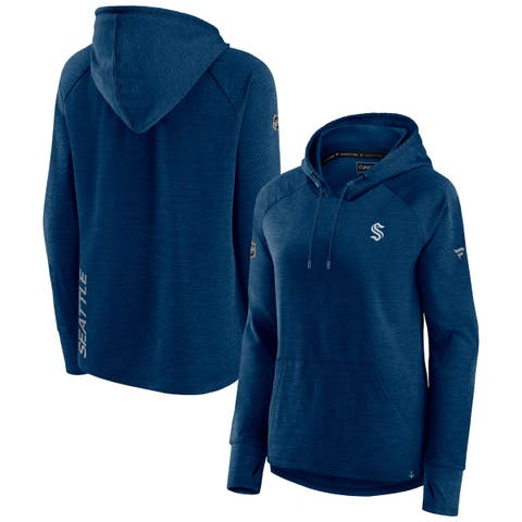 Women's Fanatics Heather Deep Sea Blue Seattle Kraken Authentic Pro Pullover Hoodie